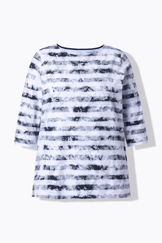 T-shirt en coton Pima, décolleté bateau et manches 3/4, coupe évasée