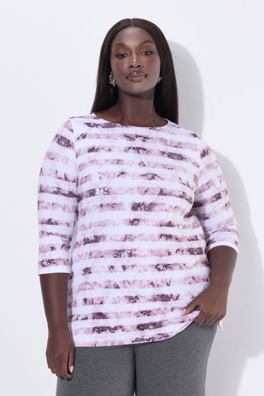 T-shirt en coton Pima, décolleté bateau et manches 3/4, coupe évasée