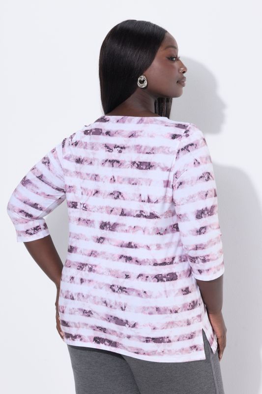 T-shirt en coton Pima, décolleté bateau et manches 3/4, coupe évasée