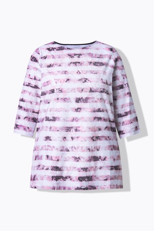 T-shirt en coton Pima, décolleté bateau et manches 3/4, coupe évasée