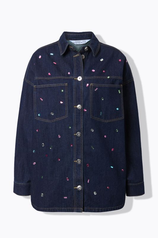 Chemisier en jean oversize, petites pierres scintillantes