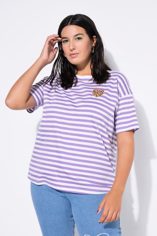 T-shirt en jersey rayé, cœur et coupe oversize