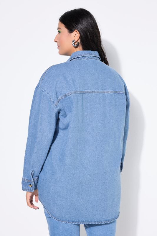 Chemise en jean oversize, cœur brodé