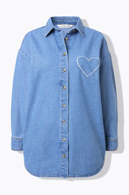 Chemise en jean oversize, cœur brodé