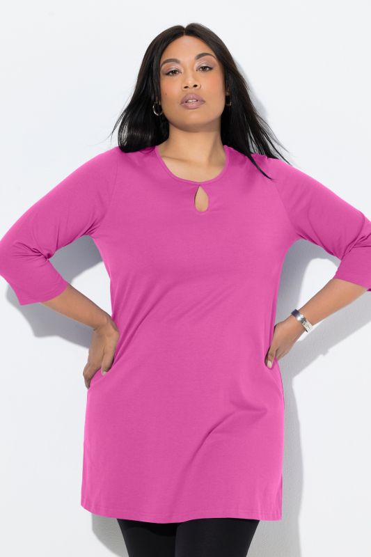T-shirt long coupe évasée, décolleté rond et manches 3/4