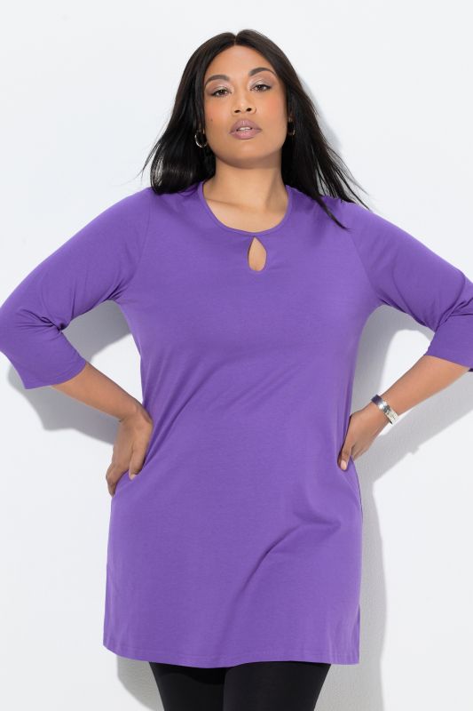 T-shirt long coupe évasée, décolleté rond et manches 3/4
