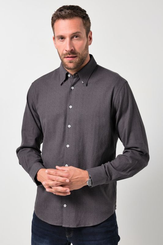 Chemise JP 1880 en flanelle, mprimé all-over, manches longues et col à pointes boutonnées (boutons invisibles), coupe Modern Fit - jusqu'au 8&nbsp;XL