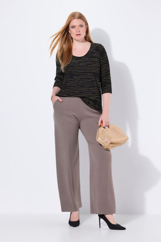 Pantalon en maille, taille élastique, jambe large avec pli marqué