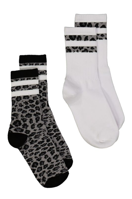 Lot de 2 chaussettes à message en tissu côtelé, motif léopard