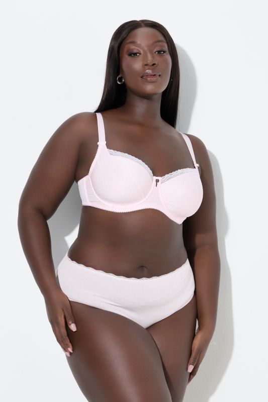 Soutien-gorge à armatures. Motif jacquard. Liserés en dentelle - bonnet C-G