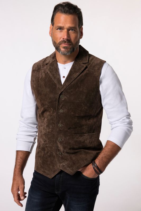 Gilet JP 1880, en cuir suédé souple, col à revers