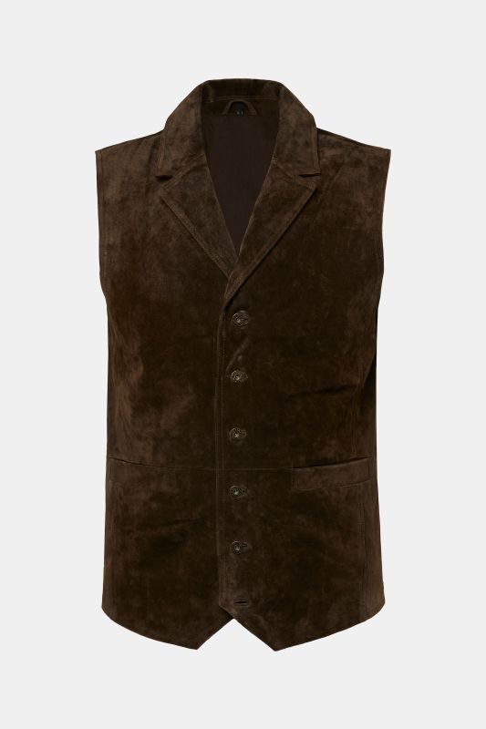 Gilet JP 1880, en cuir suédé souple, col à revers