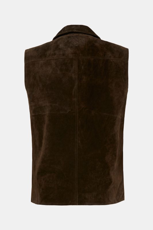 Gilet JP 1880, en cuir suédé souple, col à revers