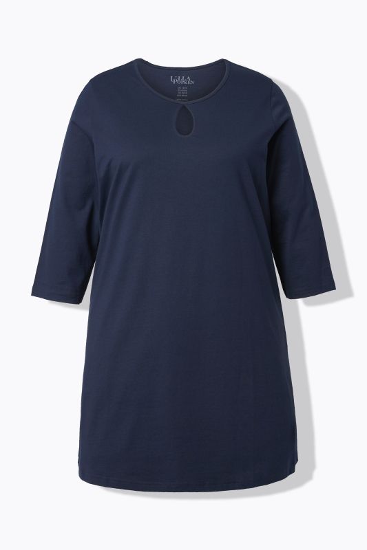 T-shirt long coupe évasée, décolleté rond et manches 3/4
