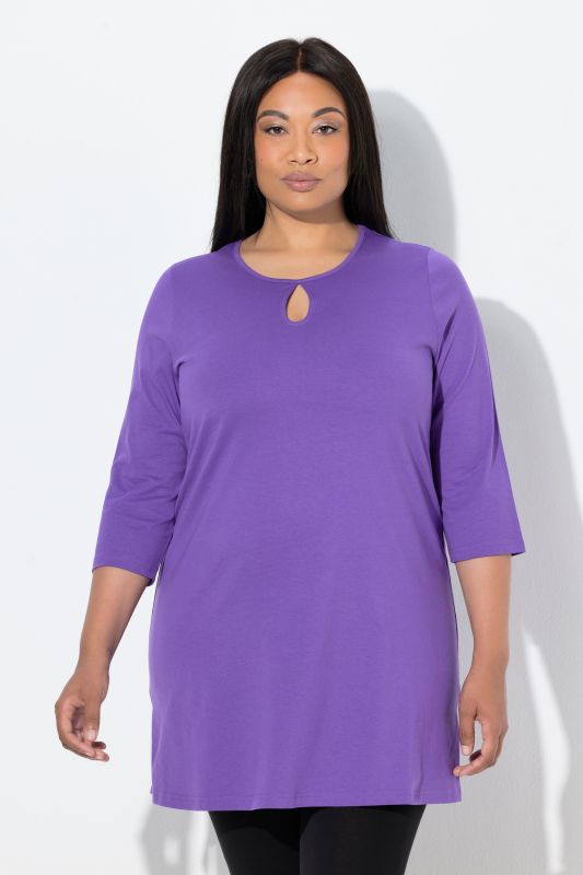 T-shirt long coupe évasée, décolleté rond et manches 3/4