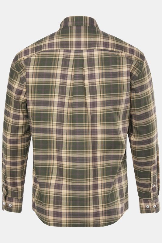 Chemise à carreaux JP 1880, manches longues et col à pointes boutonnée, coupe Modern Fit - jusqu'au 8 XL