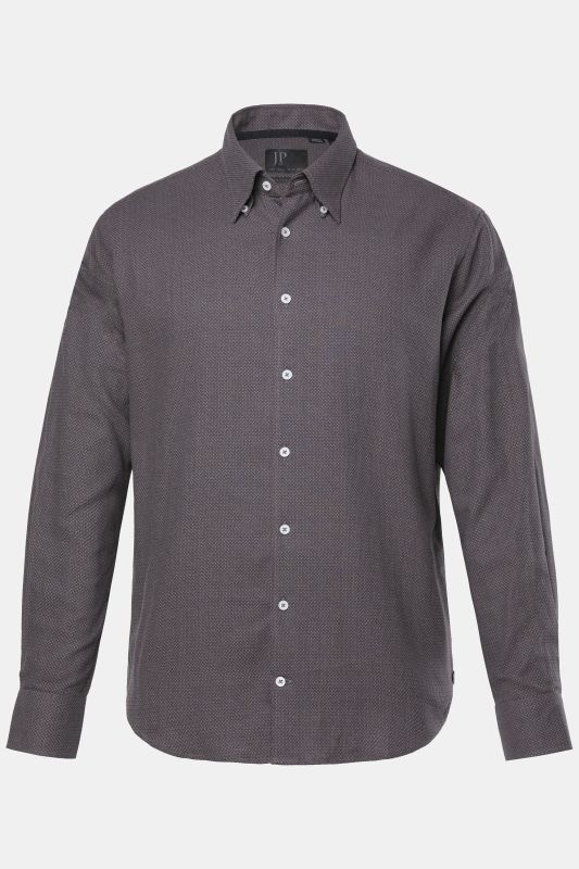 Chemise JP 1880 en flanelle, mprimé all-over, manches longues et col à pointes boutonnées (boutons invisibles), coupe Modern Fit - jusqu'au 8&nbsp;XL
