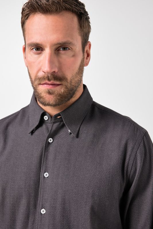 Chemise JP 1880 en flanelle, mprimé all-over, manches longues et col à pointes boutonnées (boutons invisibles), coupe Modern Fit - jusqu'au 8&nbsp;XL