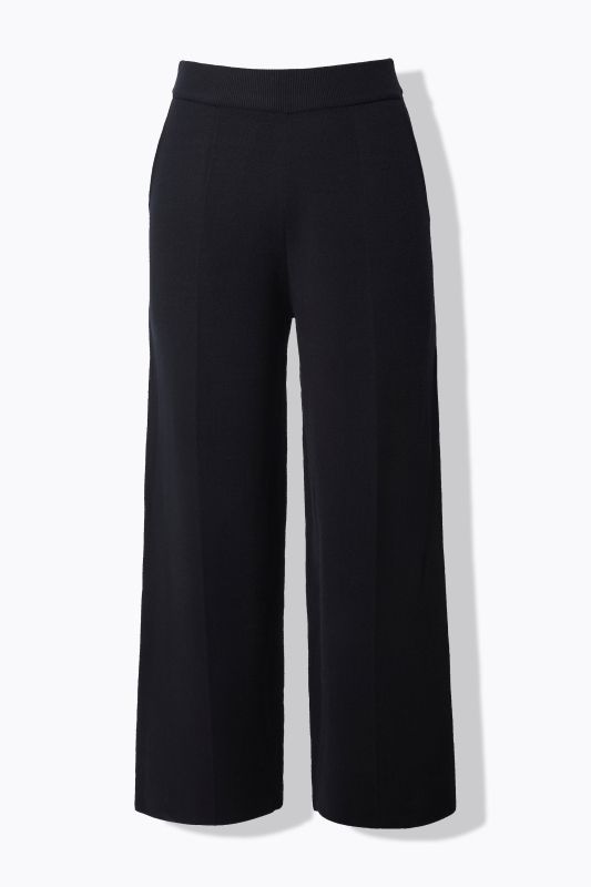 Pantalon en maille, taille élastique, jambe large avec pli marqué