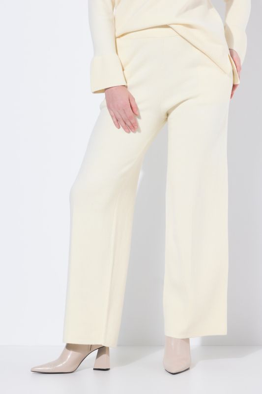 Pantalon en maille, taille élastique, jambe large avec pli marqué