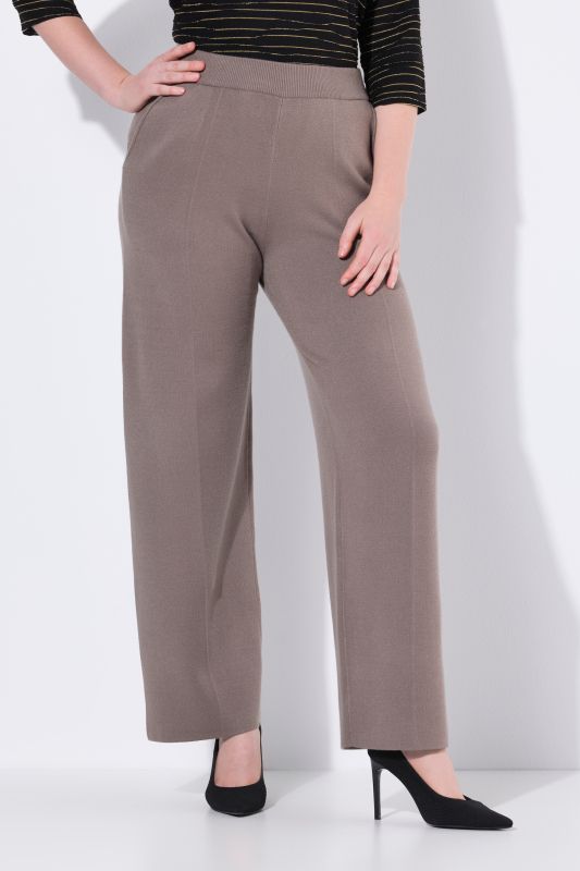 Pantalon en maille, taille élastique, jambe large avec pli marqué