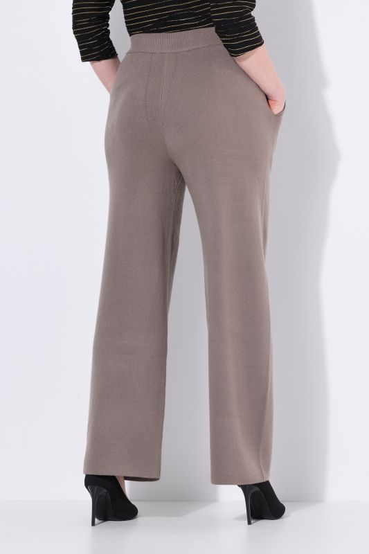 Pantalon en maille, taille élastique, jambe large avec pli marqué