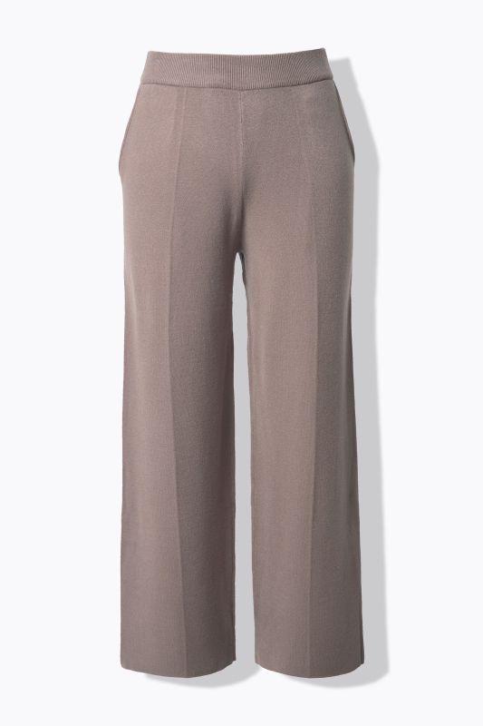Pantalon en maille, taille élastique, jambe large avec pli marqué