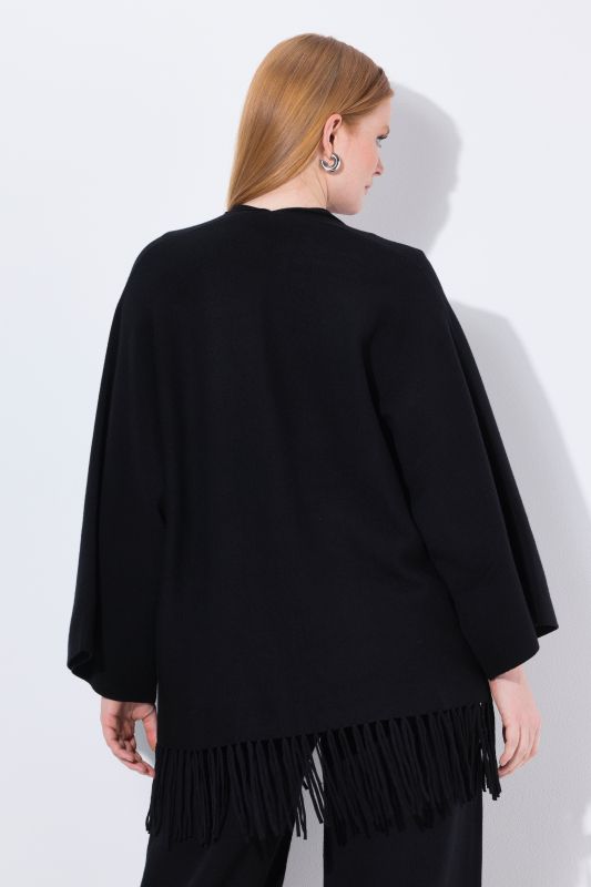 Cardigan long à manches longues et sans fermeture, franges