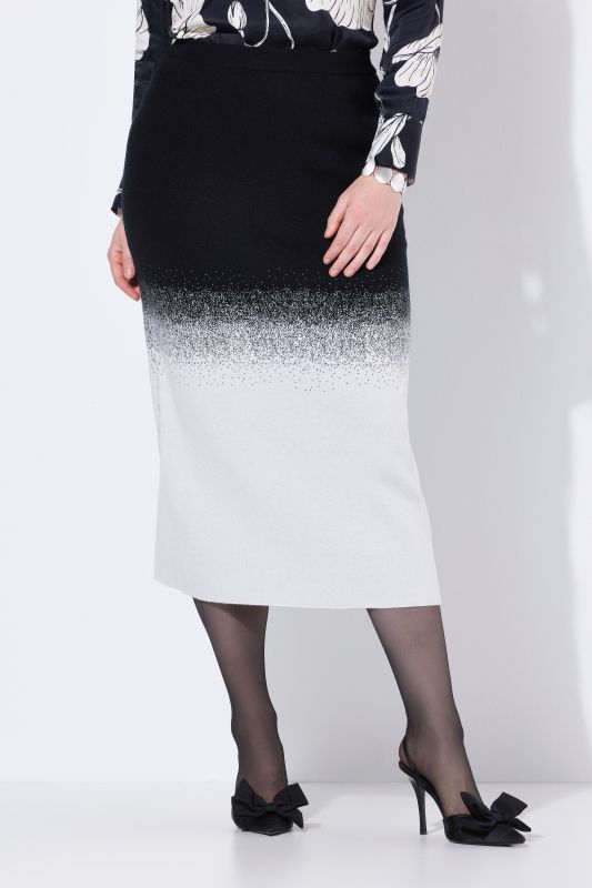 Jupe midi en maille à dégradé de couleurs, fente à la base et taille élastique