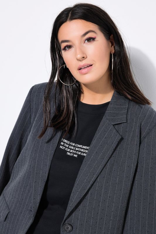 Blazer oversize à fines rayures, petites pierres scintillantes