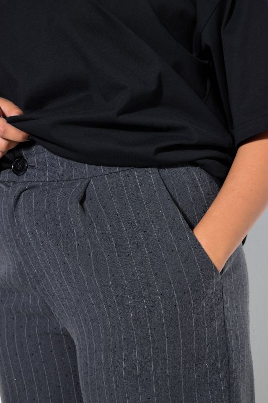 Pantalon à fines rayures, petites pierres scintillantes, coupe Wide Legs et taille haute