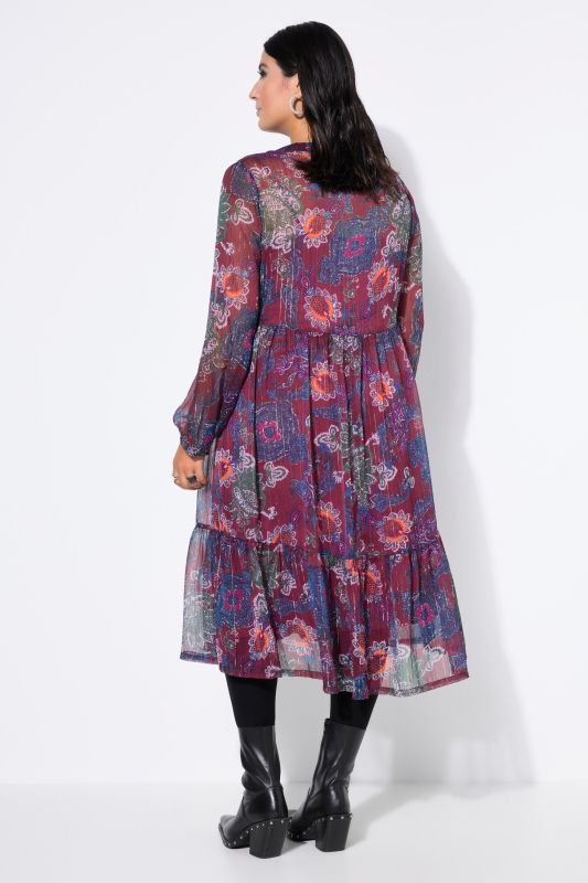 Robe maxi en mousseline, imprimé cachemire et rayures scintillantes, coupe évasée
