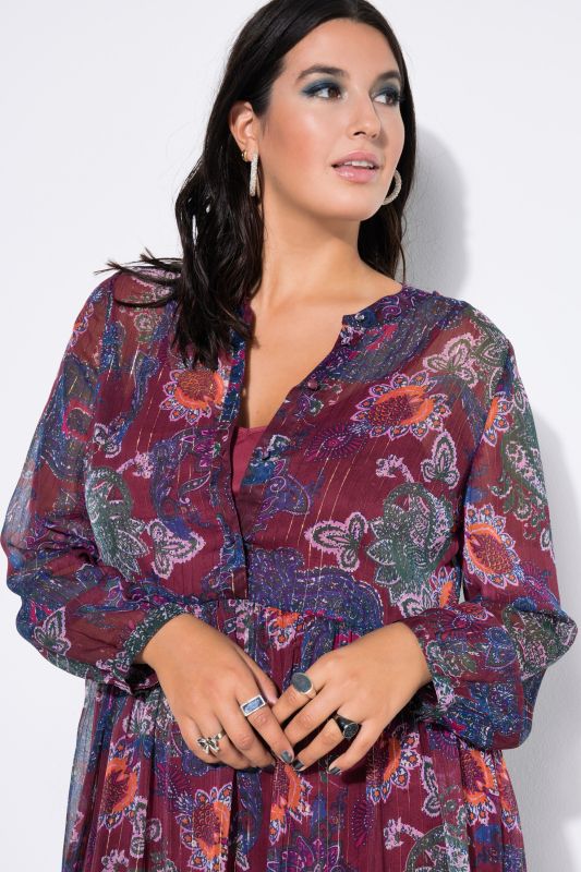 Robe maxi en mousseline, imprimé cachemire et rayures scintillantes, coupe évasée