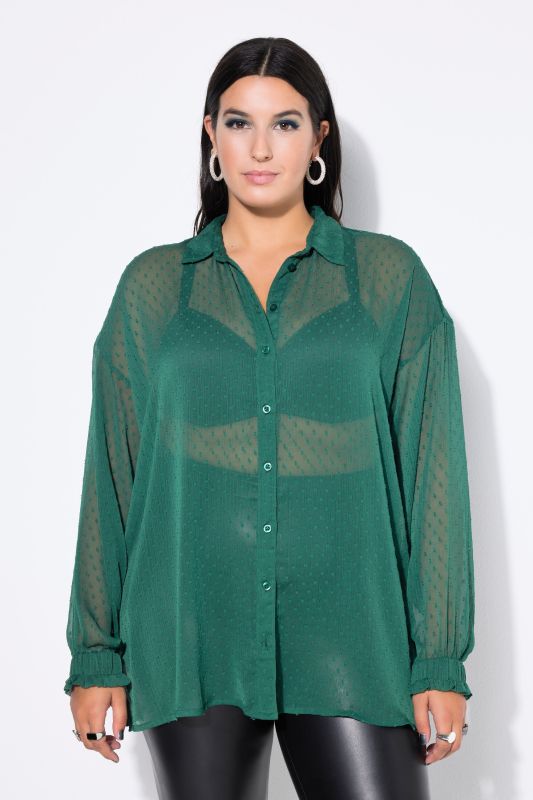 Blouse en mousseline texturée, coupe oversize et manches longues