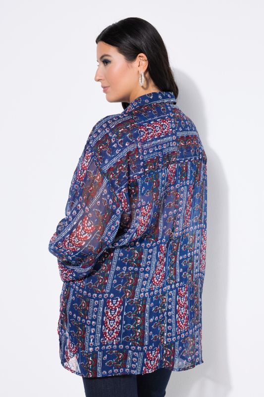 Blouse en mousseline, coupe Loose Shape, mélange d'imprimés et manches longues ballon