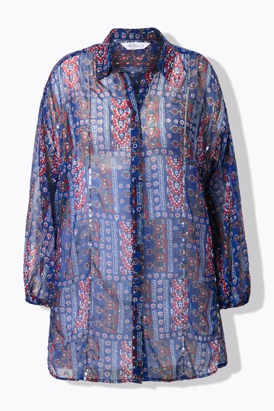 Blouse en mousseline, coupe Loose Shape, mélange d'imprimés et manches longues ballon