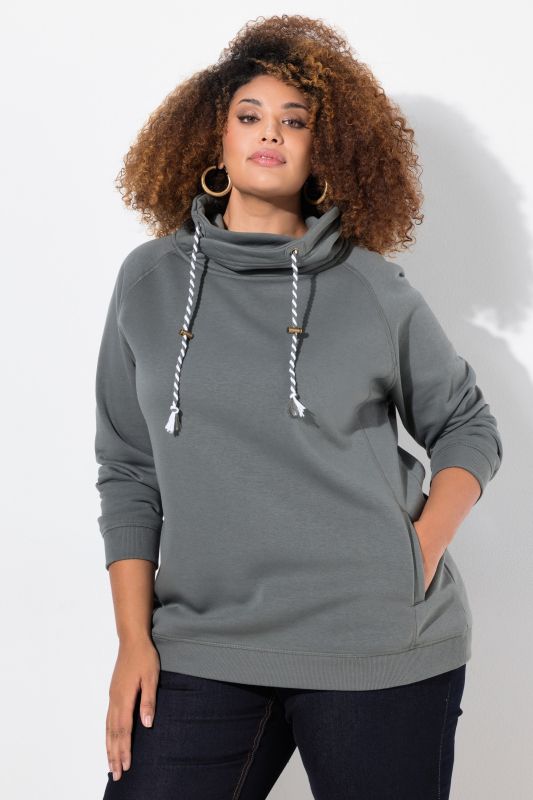 Sweat-shirt à large col montant, poches et manches longues raglan