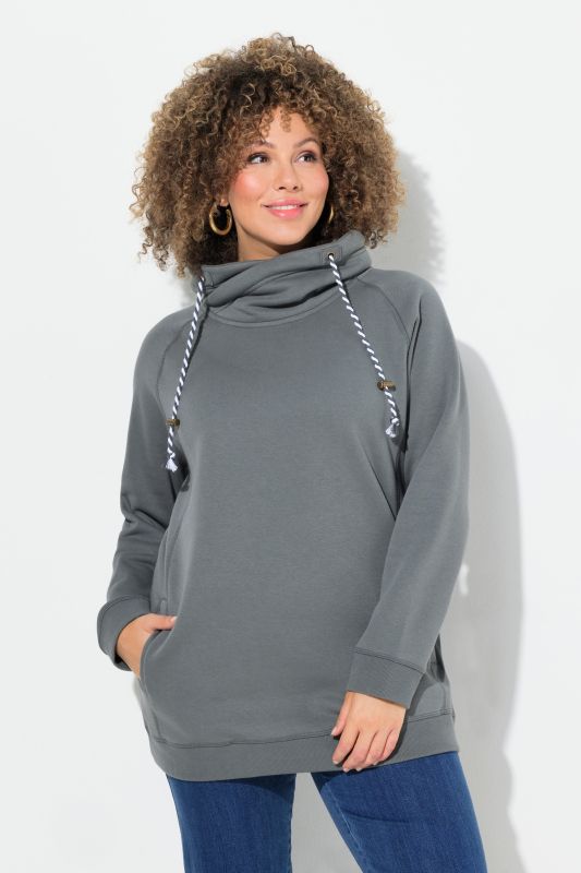 Sweat-shirt à large col montant, poches et manches longues raglan