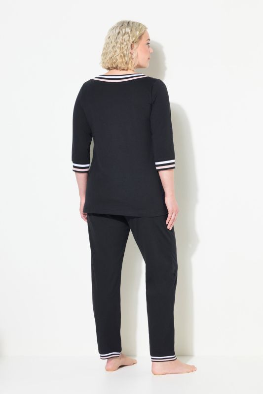 Pyjama à col V et manches 3/4, rayures décoratives