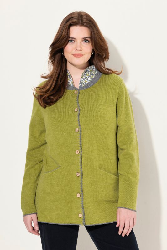Cardigan long à col rond, broderie cerf, coupe évasée