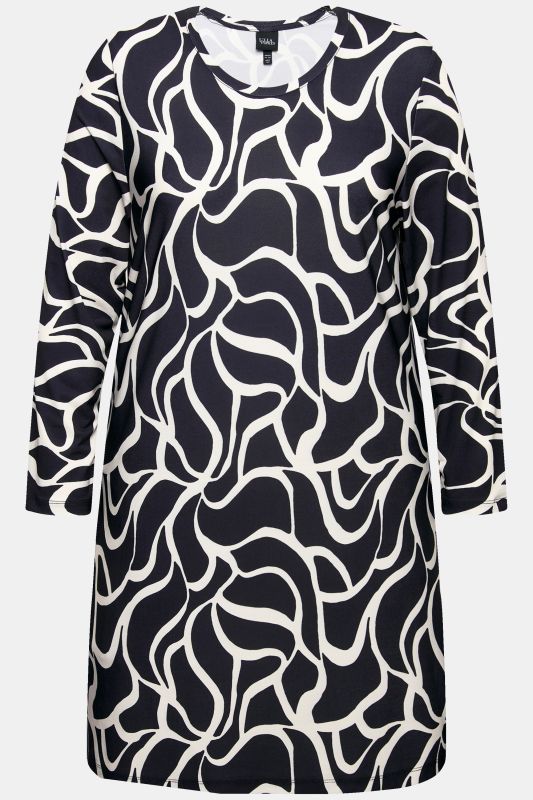 T-shirt long avec imprimé, col rond et manches longues, imprimé, coupe évasée