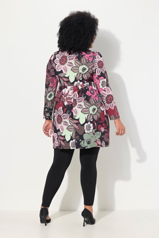 T-shirt long, col rond avec découpe trou de serrure, manches longues et coupe évasée