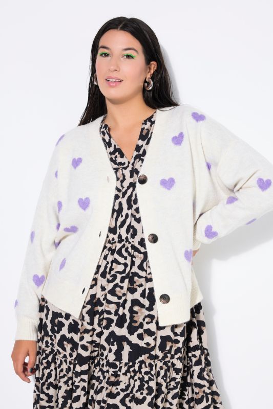Cardigan oversize, motif cœurs