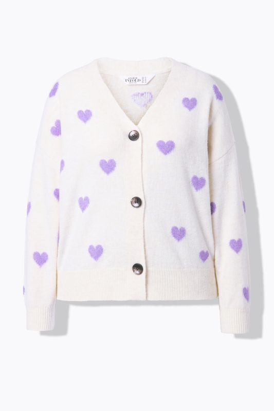 Cardigan oversize, motif cœurs