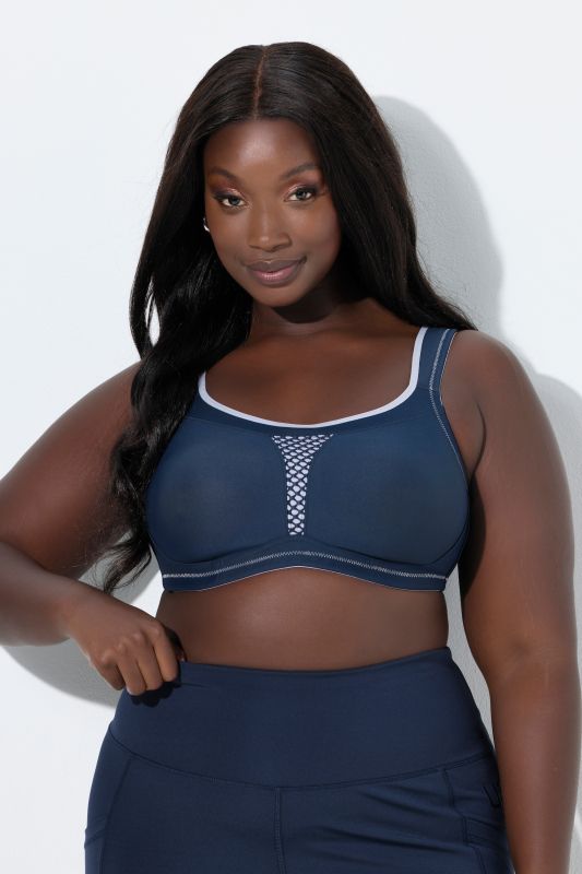 Soutien-gorge de sport, sans armatures. Empiècement en mesh. Bonnet C-E.