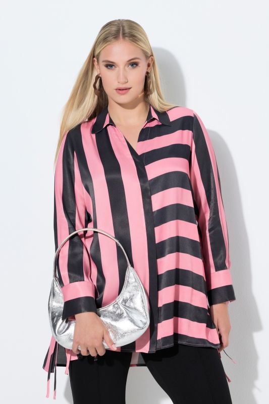 Chemisier, rayures larges, col de chemise, manches longues