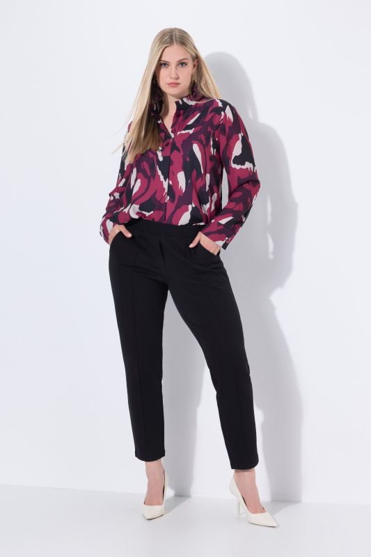 Pantalon point de Rome, jambe carotte. Taille élastique, plis fantaisie