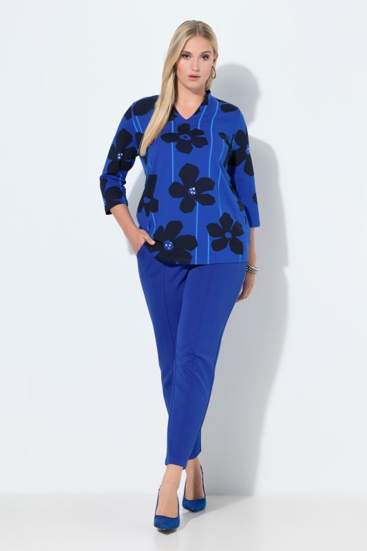 Pantalon point de Rome, jambe carotte. Taille élastique, plis fantaisie