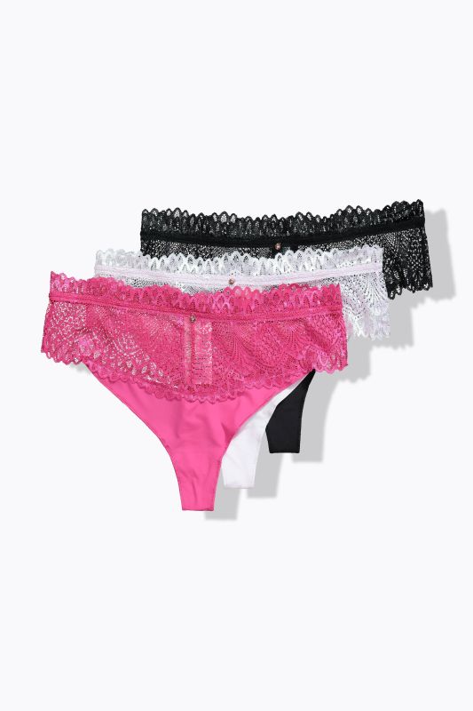 Strings en lot de 3, ceinture en dentelle