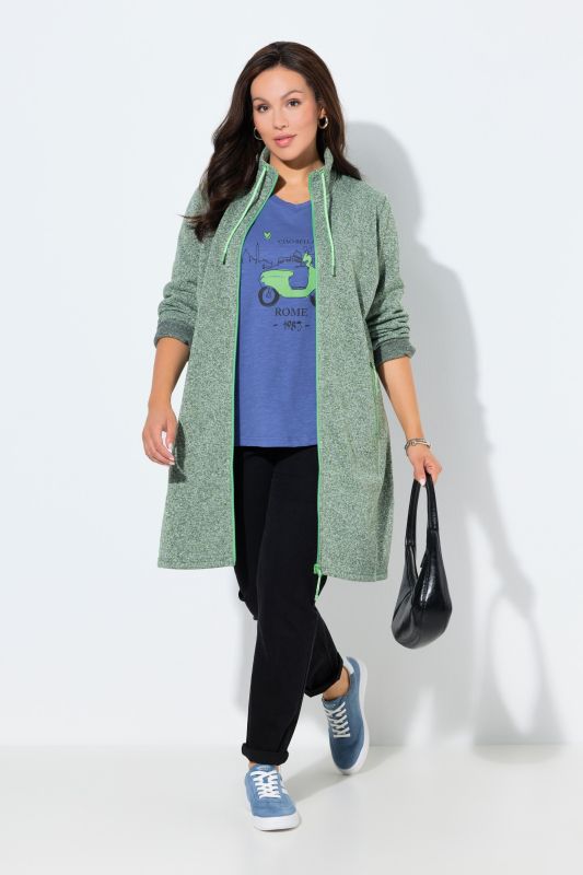 Veste en maille polaire, col montant et poches zippées, coupe plus longue